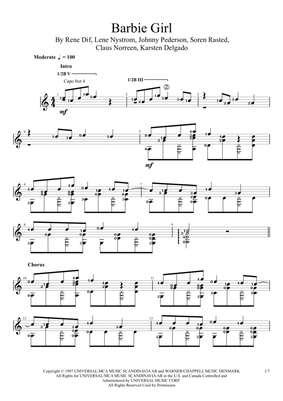 Barbie Girl Barbie Girl Electric Guitar scores gallery preview page 1