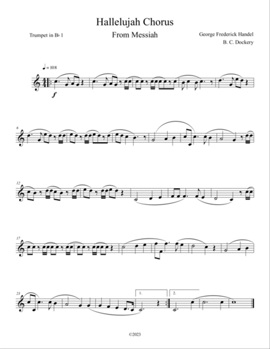 Hallelujah Chorus from Messiah (Trumpet Solo with Piano Accompaniment) B-Flat Trumpet scores gallery preview page 3