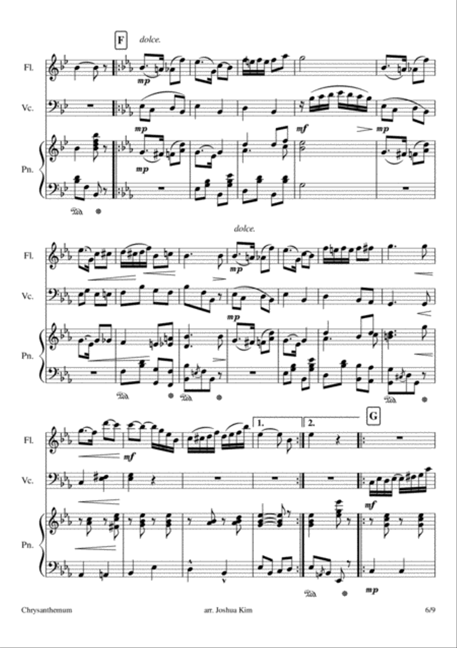 Chrysanthemum for Trio (Flute, Cello & Piano) Jazz Ensemble scores gallery preview page 6
