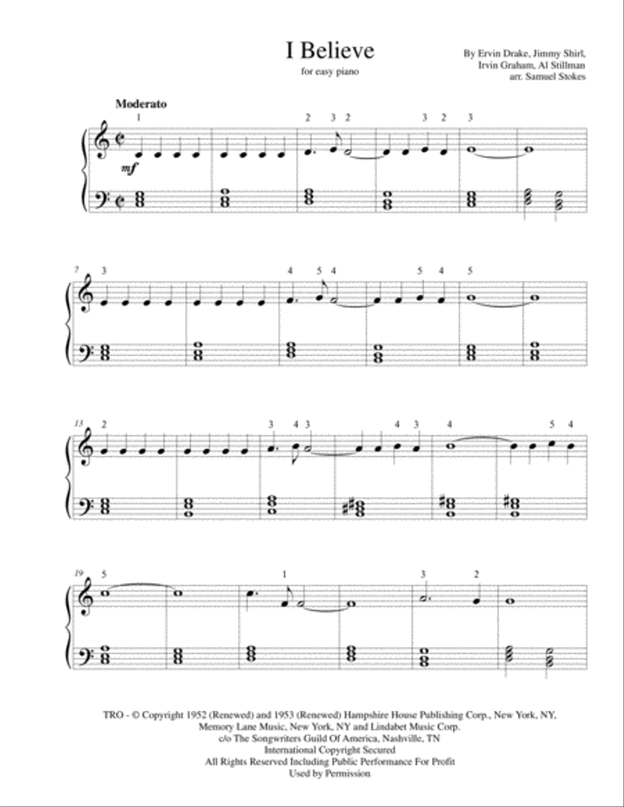 I Believe Easy Piano scores gallery preview page 1