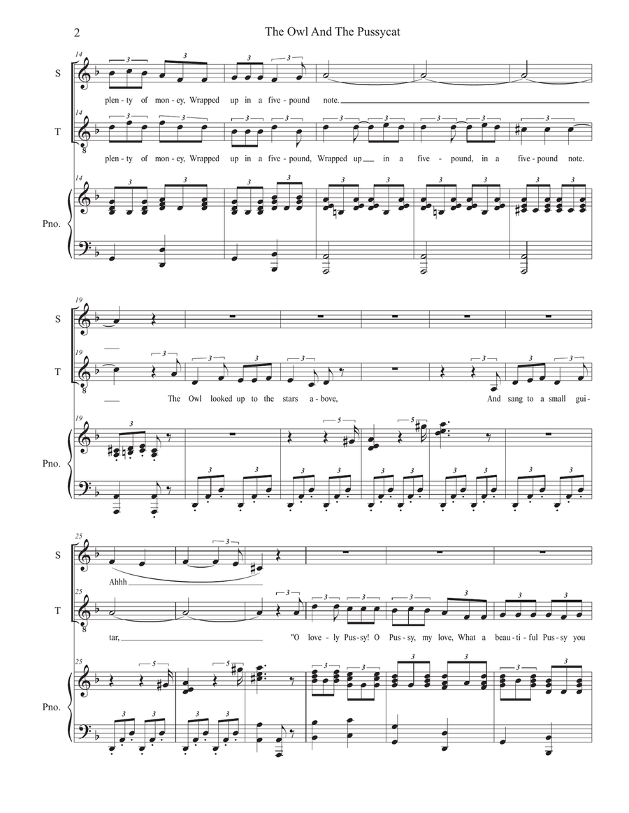 The Owl And The Pussy-Cat (Duet for Soprano and Tenor solo) Tenor Voice scores gallery preview page 3