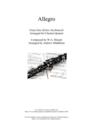 Book cover for "Allegro" from Eine Kleine Nachtmusik for Clarinet Quartet