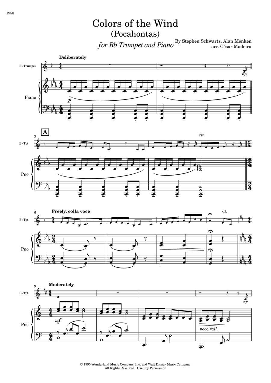 Colors Of The Wind B-Flat Trumpet scores gallery preview page 2