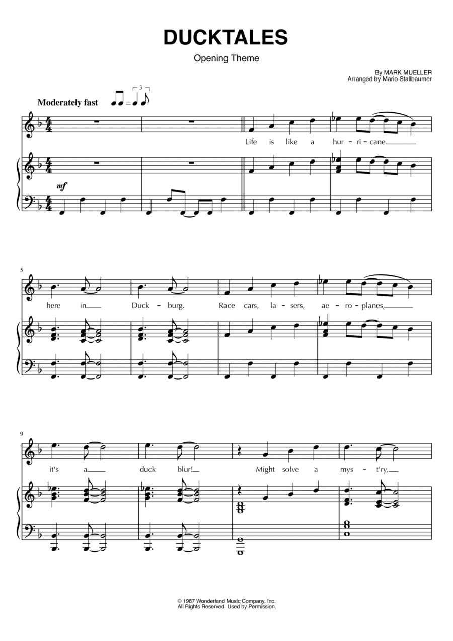 Ducktales Theme Piano, Vocal, Guitar scores gallery preview page 1