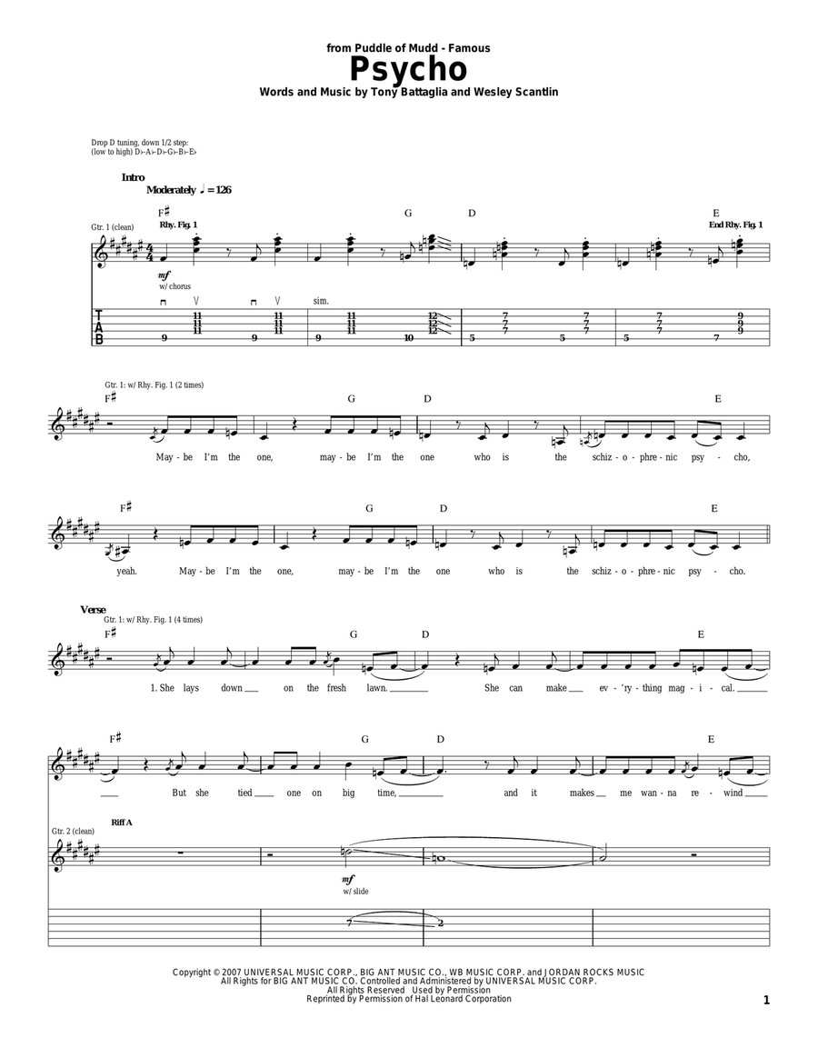 Psycho Psycho Acoustic Guitar scores gallery preview page 1