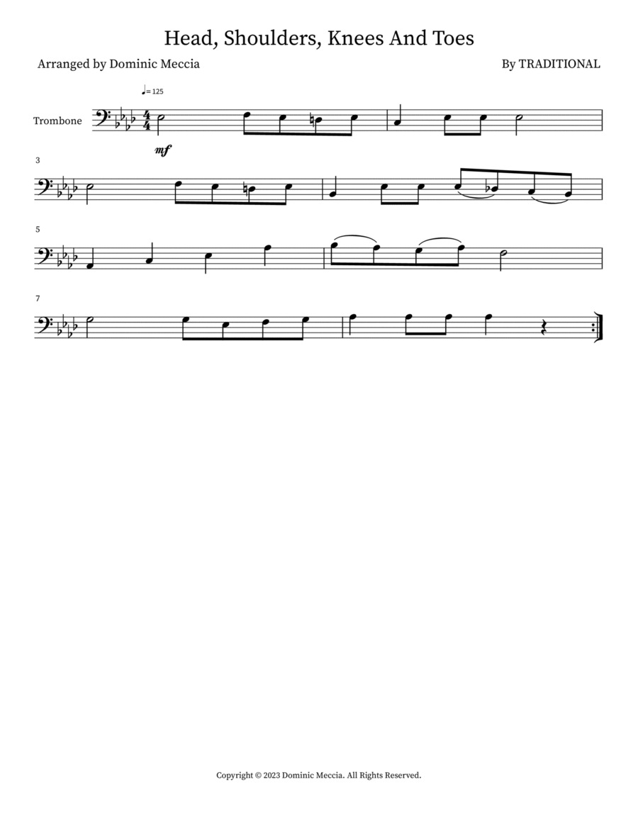 Head, Shoulders, Knees And Toes Trombone Solo scores gallery preview page 1