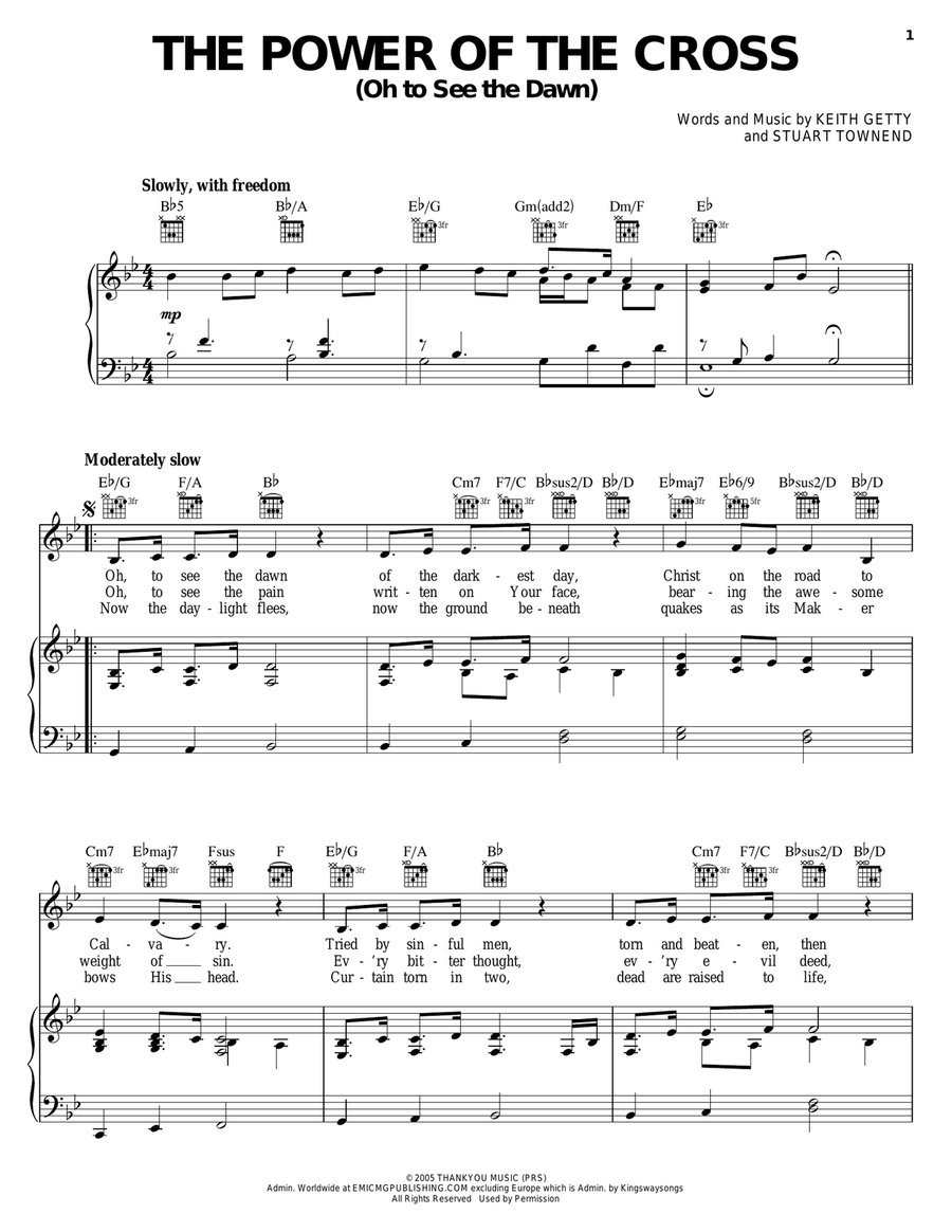 The Power Of The Cross (Oh To See The Dawn) Piano, Vocal, Guitar scores gallery preview page 1