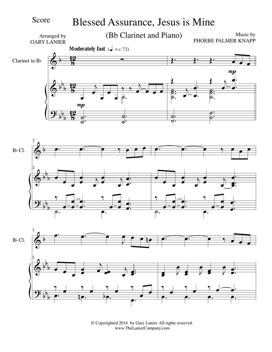 BLESSED ASSURANCE (Bb Clarinet/Piano and Clarinet Part) B-Flat Clarinet scores gallery preview page 1