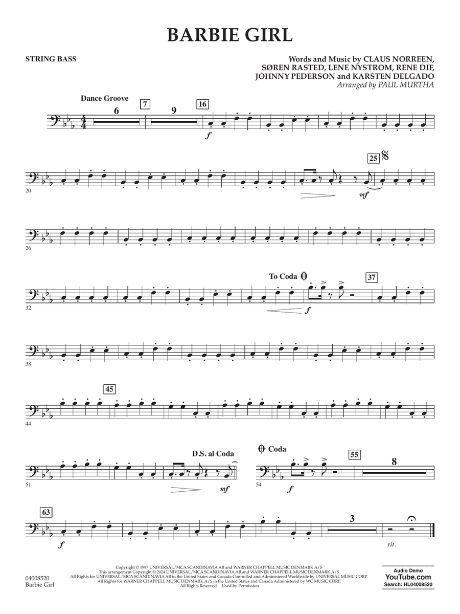 Barbie Girl (arr. Paul Murtha) - String Bass Concert Band scores gallery preview page 1