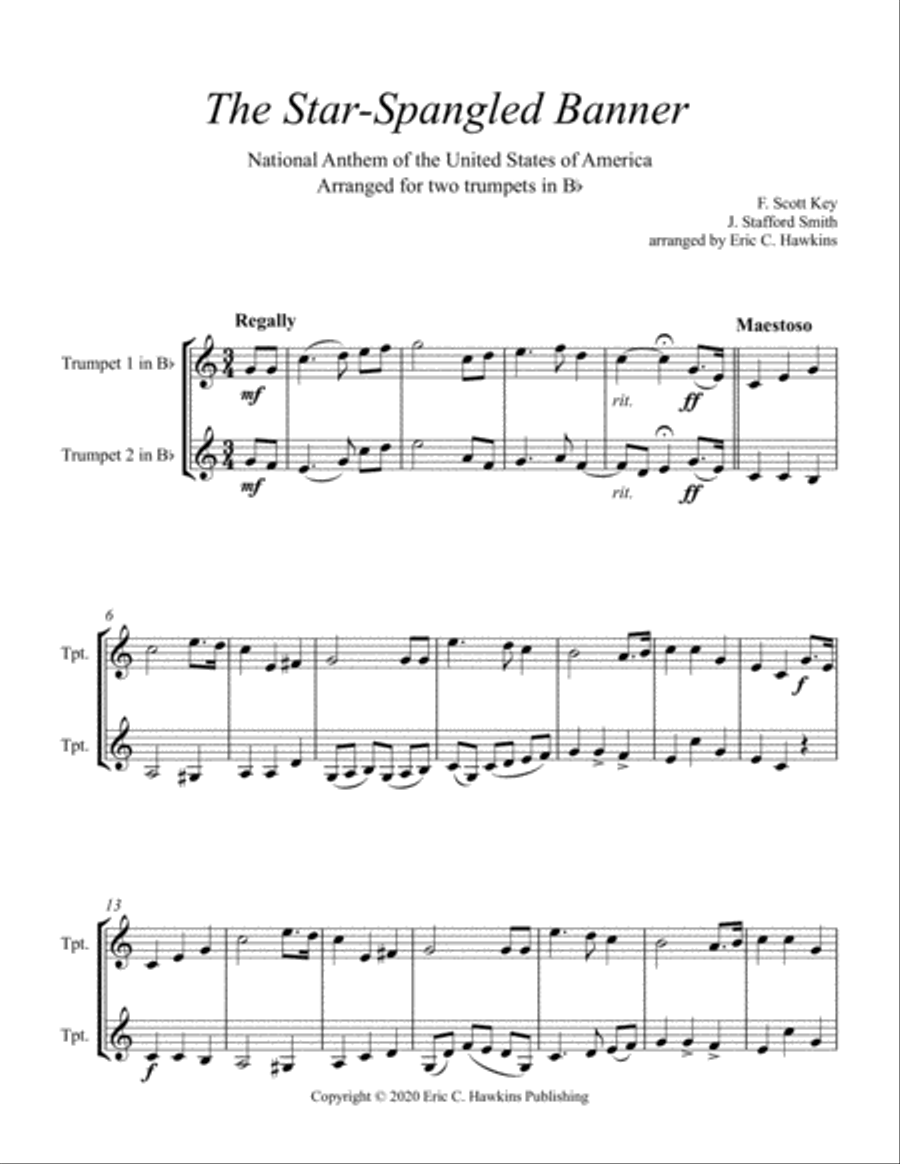 The Star-Spangled Banner, trumpet duet Trumpet Duet scores gallery preview page 2
