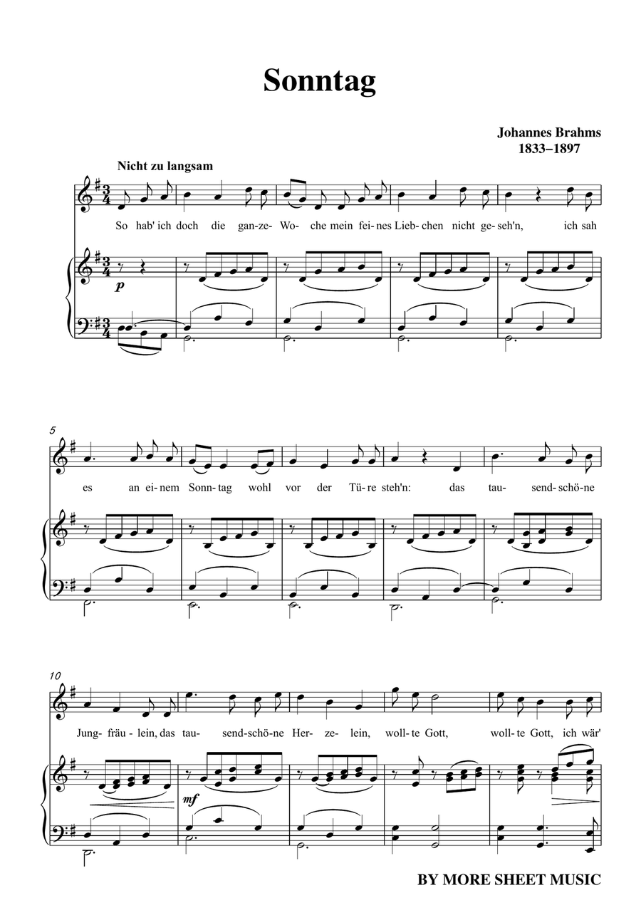 Brahms-Sonntag in G Major,for voice and piano image number null