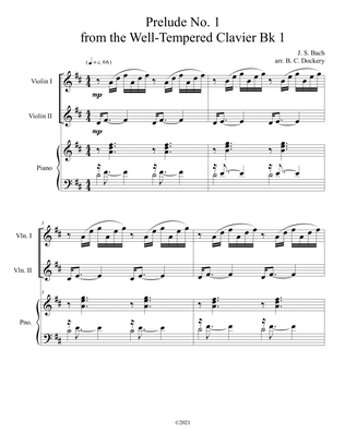 Prelude No.1 from The Well-Tempered Clavier Book 1 BWV 846 (Violin Duet) with optional piano accompa
