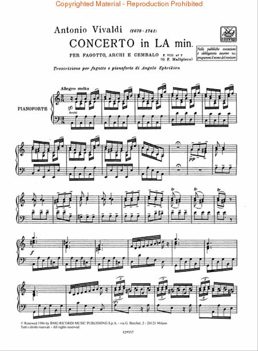 Concerto in A Minor for Bassoon Strings and Basso Continuo RV497 Bassoon Solo scores gallery preview page 2