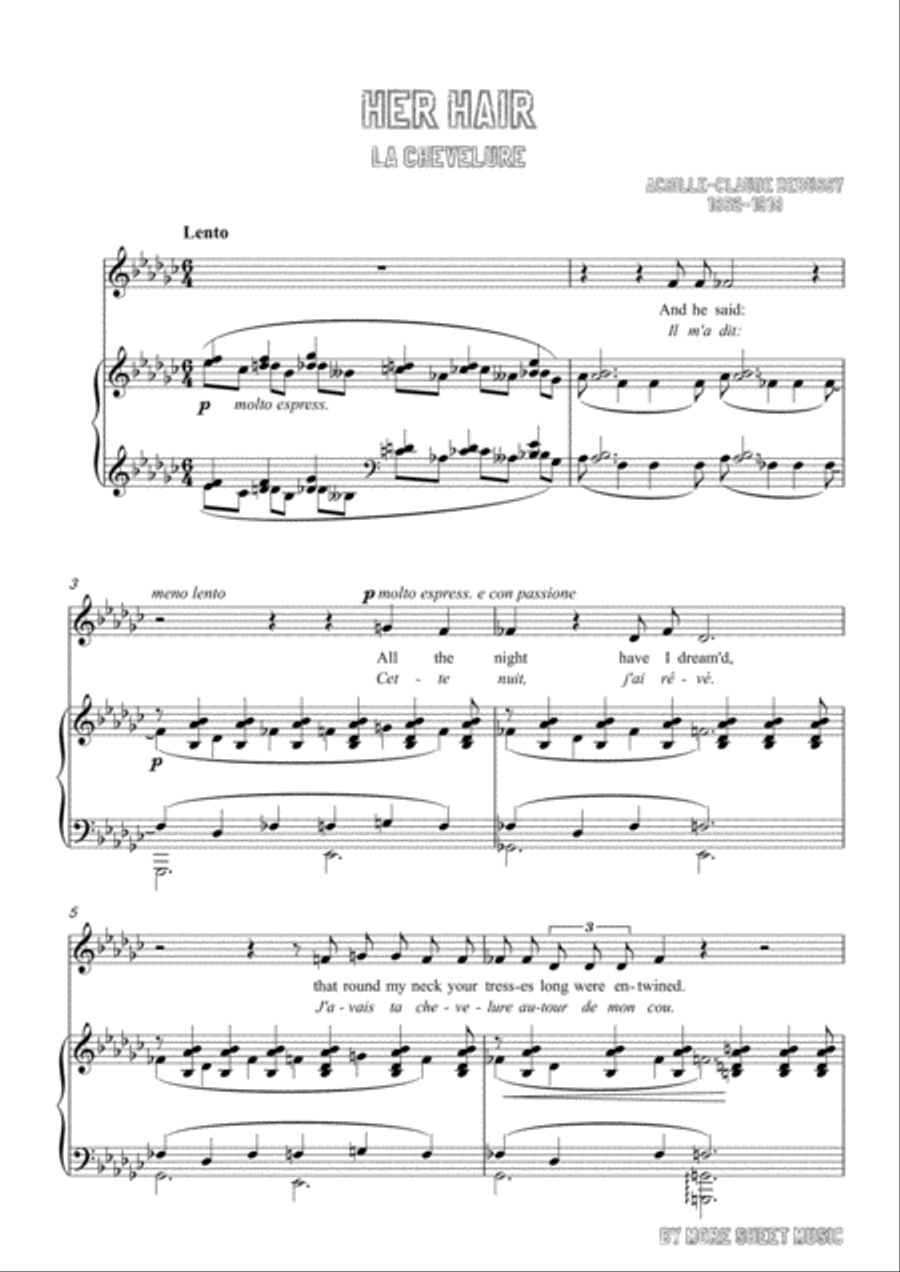 Debussy-Her Hair in G flat Major,for voice and piano Voice Solo scores gallery preview page 3