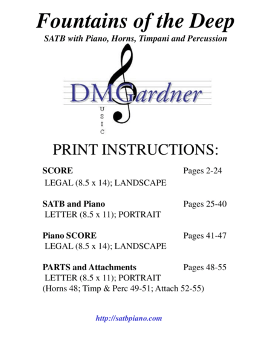 Fountains of the Deep (SATB, Piano, Horns, Timpani, Perc) 4-Part scores gallery preview page 1