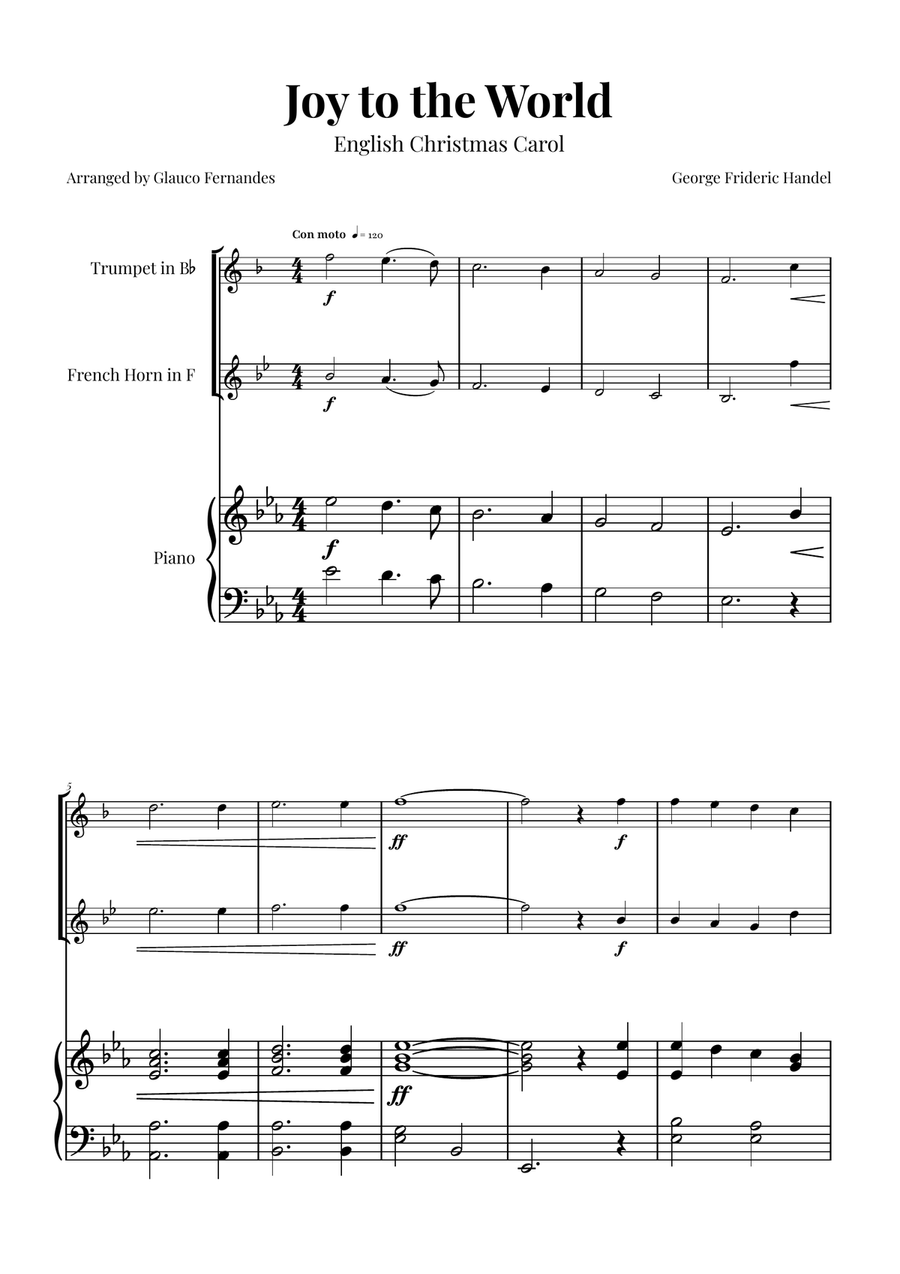 Joy to the World | BEAUTIFUL Duet Brass Duet scores gallery preview page 1