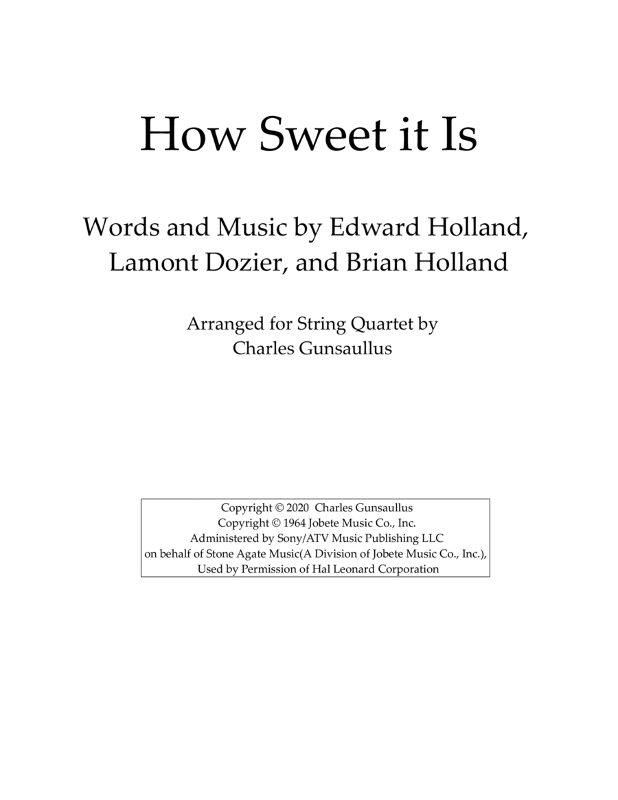 How Sweet It Is (to Be Loved By You) String Quartet scores gallery preview page 1