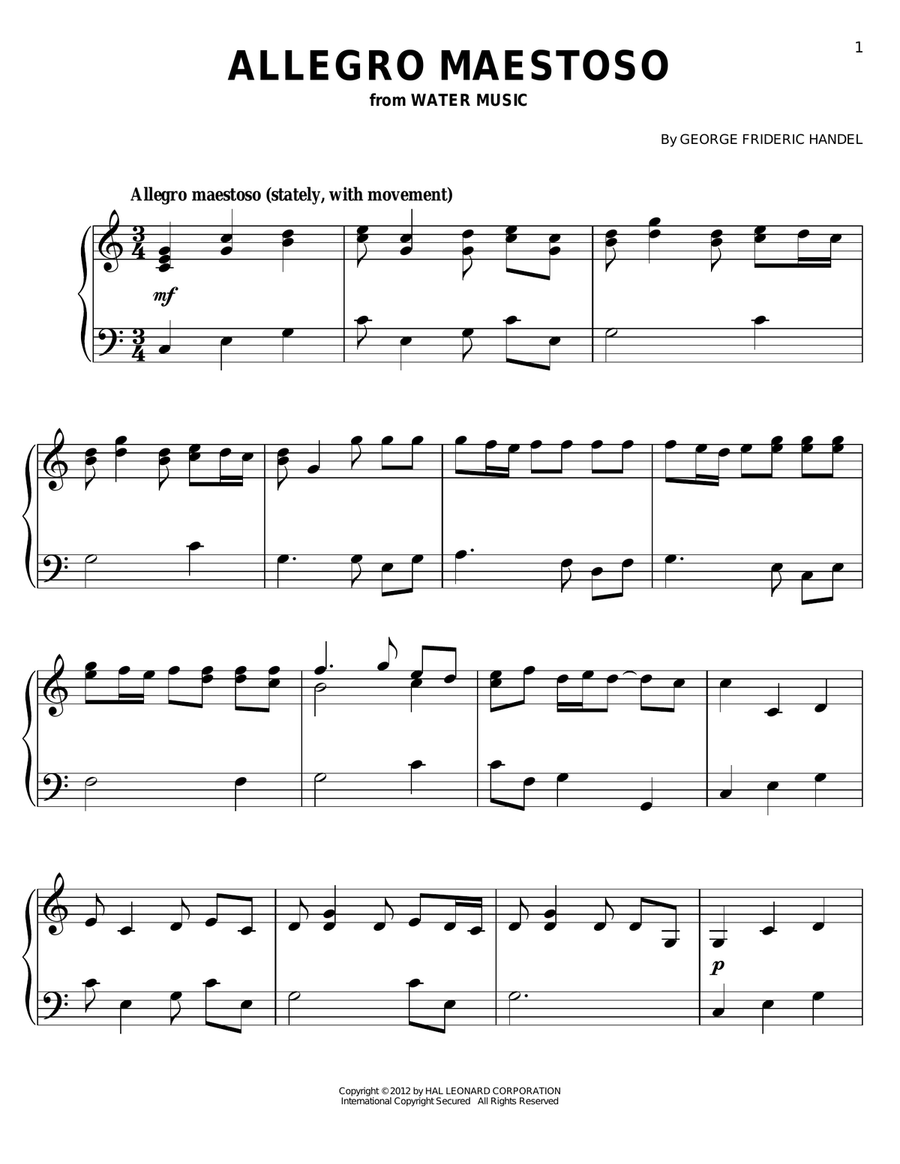 Allegro Maestoso Allegro Maestoso Easy Piano scores gallery preview page 1