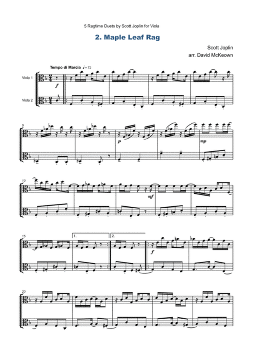Five Ragtime Duets by Scott Joplin for Viola
