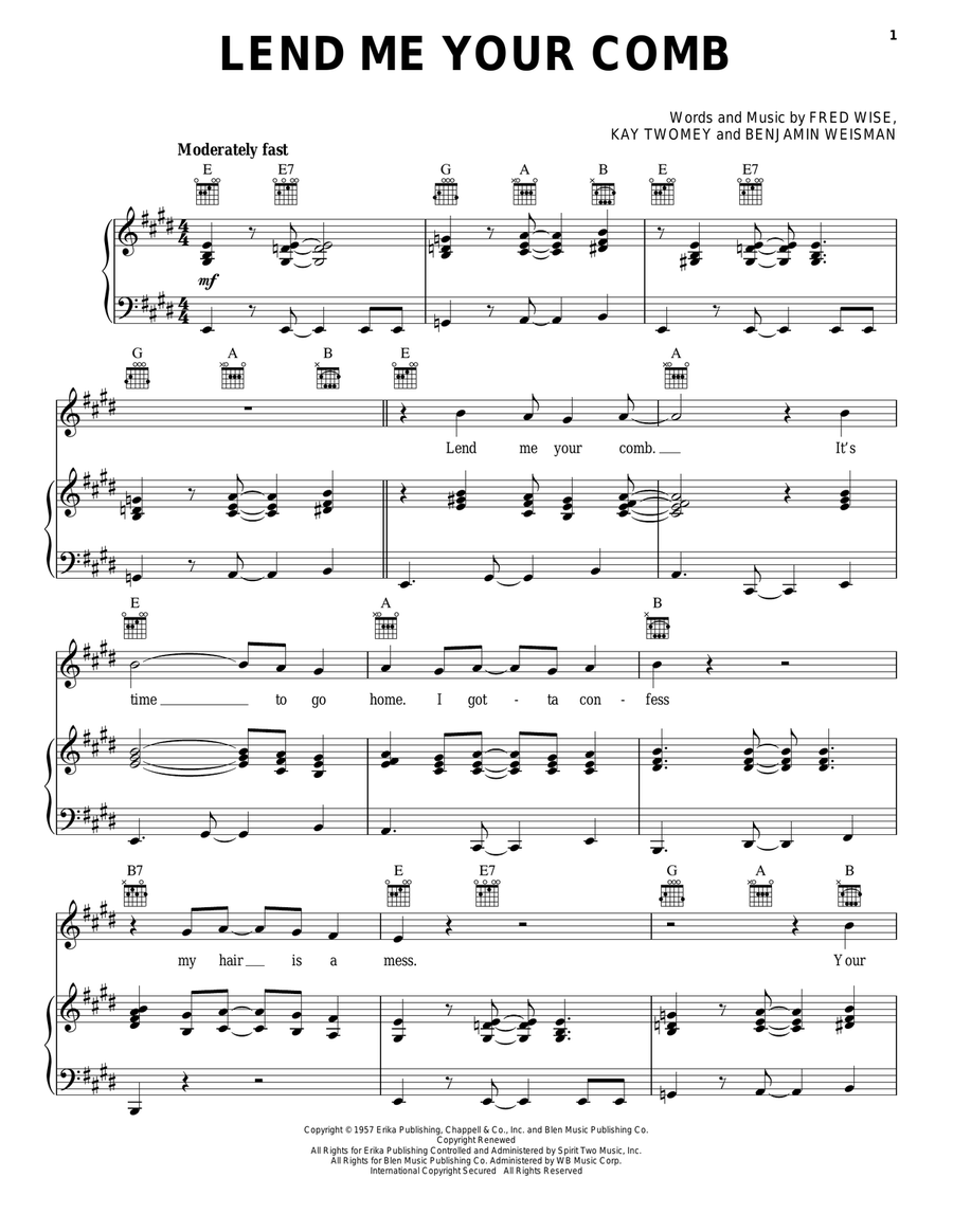 Lend Me Your Comb Lend Me Your Comb Piano, Vocal, Guitar scores gallery preview page 1