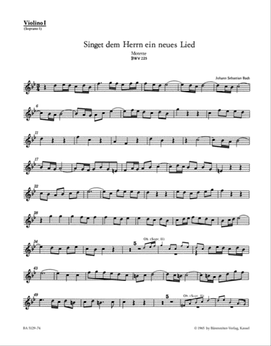 Singet dem Herrn ein neues Lied, BWV 225 by Johann Sebastian Bach Violin - Sheet Music