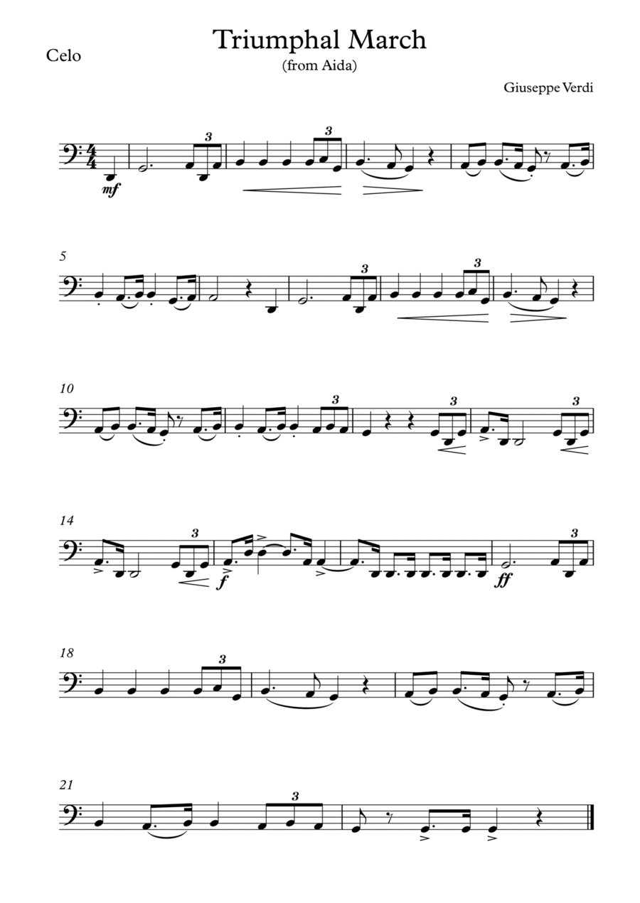 Triumphal March Cello Solo scores gallery preview page 1