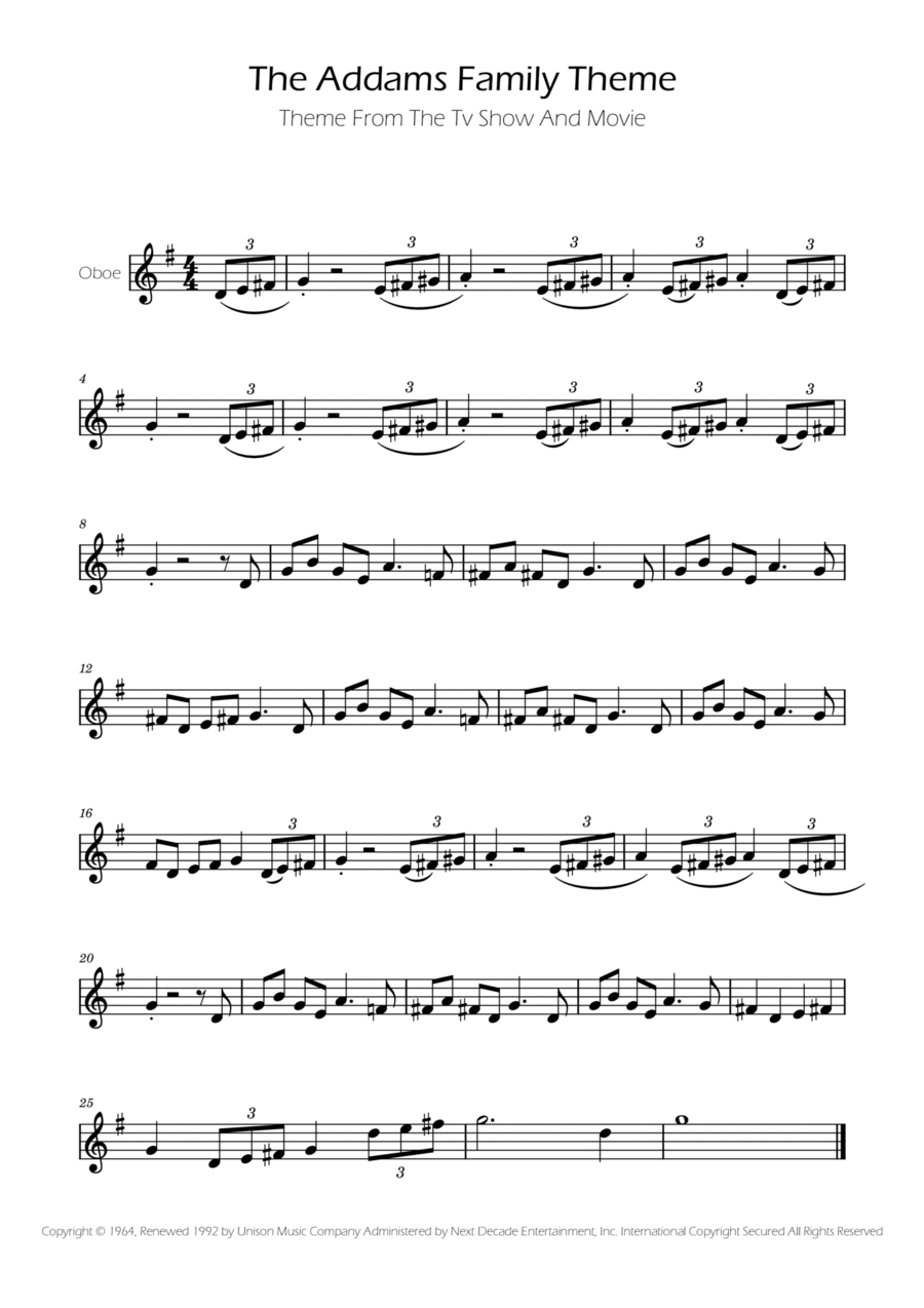 Addams Family Theme Oboe Solo scores gallery preview page 1