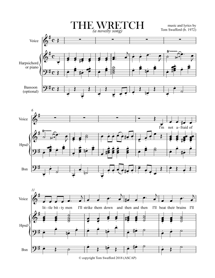 The Wretch - novelty song for voice, harpsichord, optional bassoon Small Ensemble scores gallery preview page 1