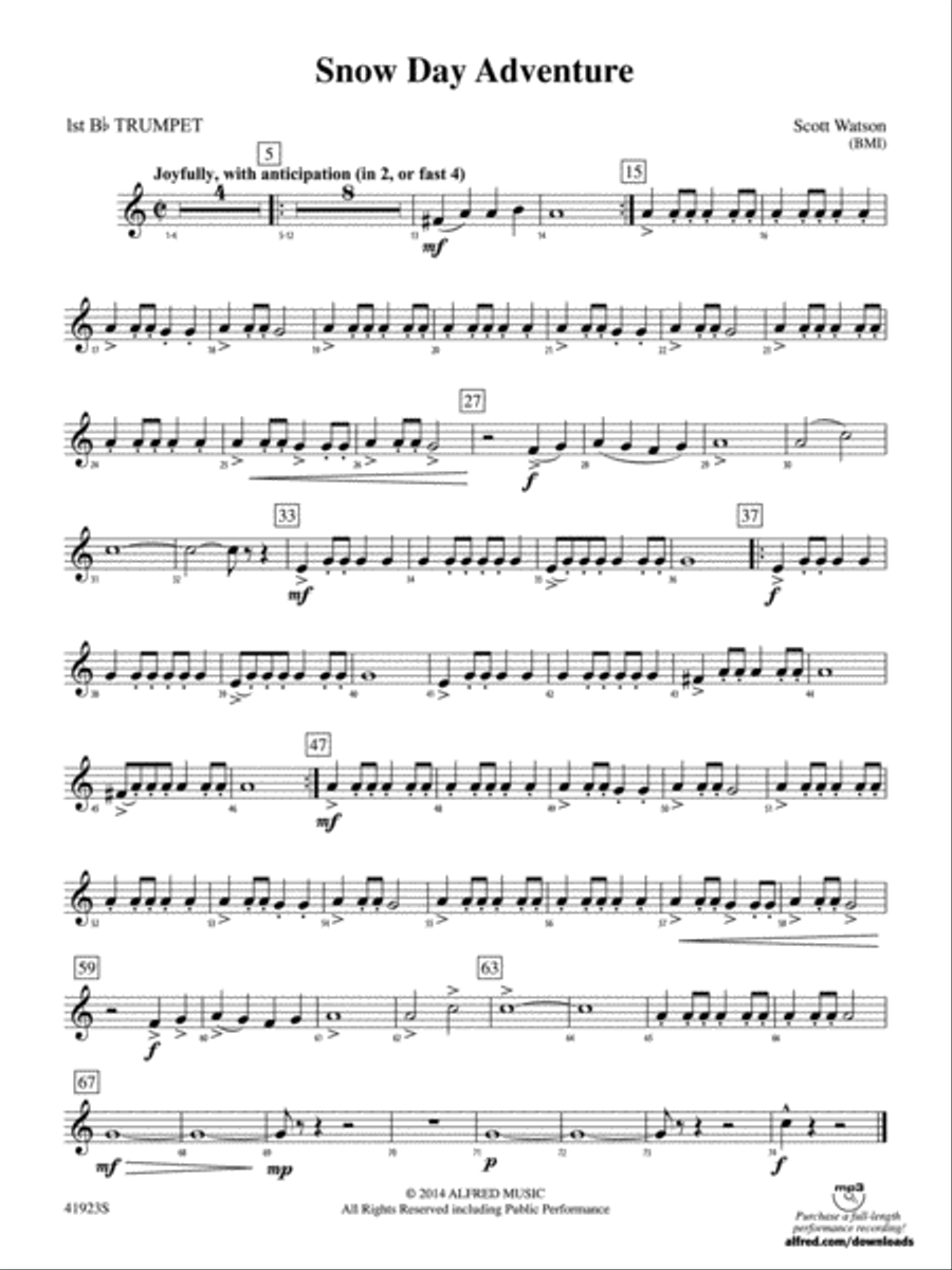 Snow Day Adventure: 1st B-flat Trumpet Concert Band scores gallery preview page 1