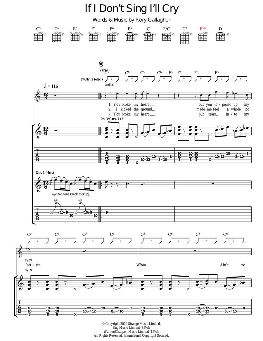 If I Don't Sing I'll Cry Guitar Tablature scores gallery preview page 1