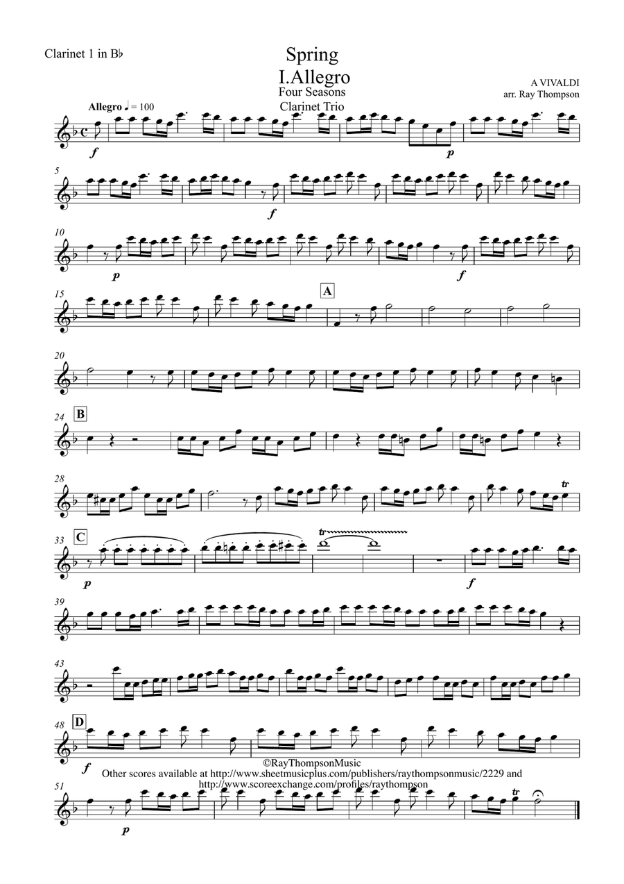 Vivaldi: The Four Seasons (Le quattro stagioni): Concerto No. 1 in E major, Op. 8, RV 269 Spring Clarinet Trio scores gallery preview page 3
