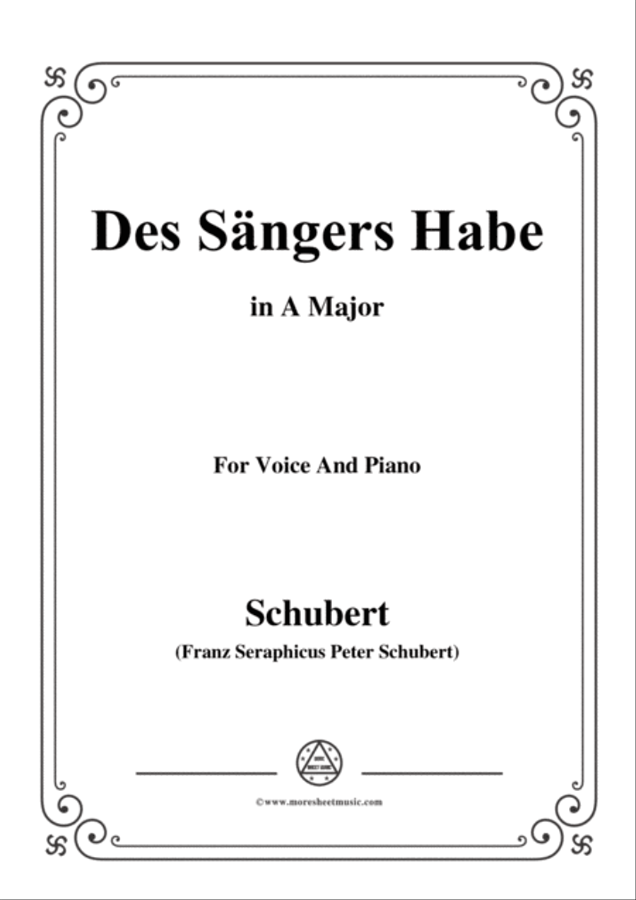Schubert-Des Sängers Habe,in A Major,for Voice&Piano Voice scores gallery preview page 1