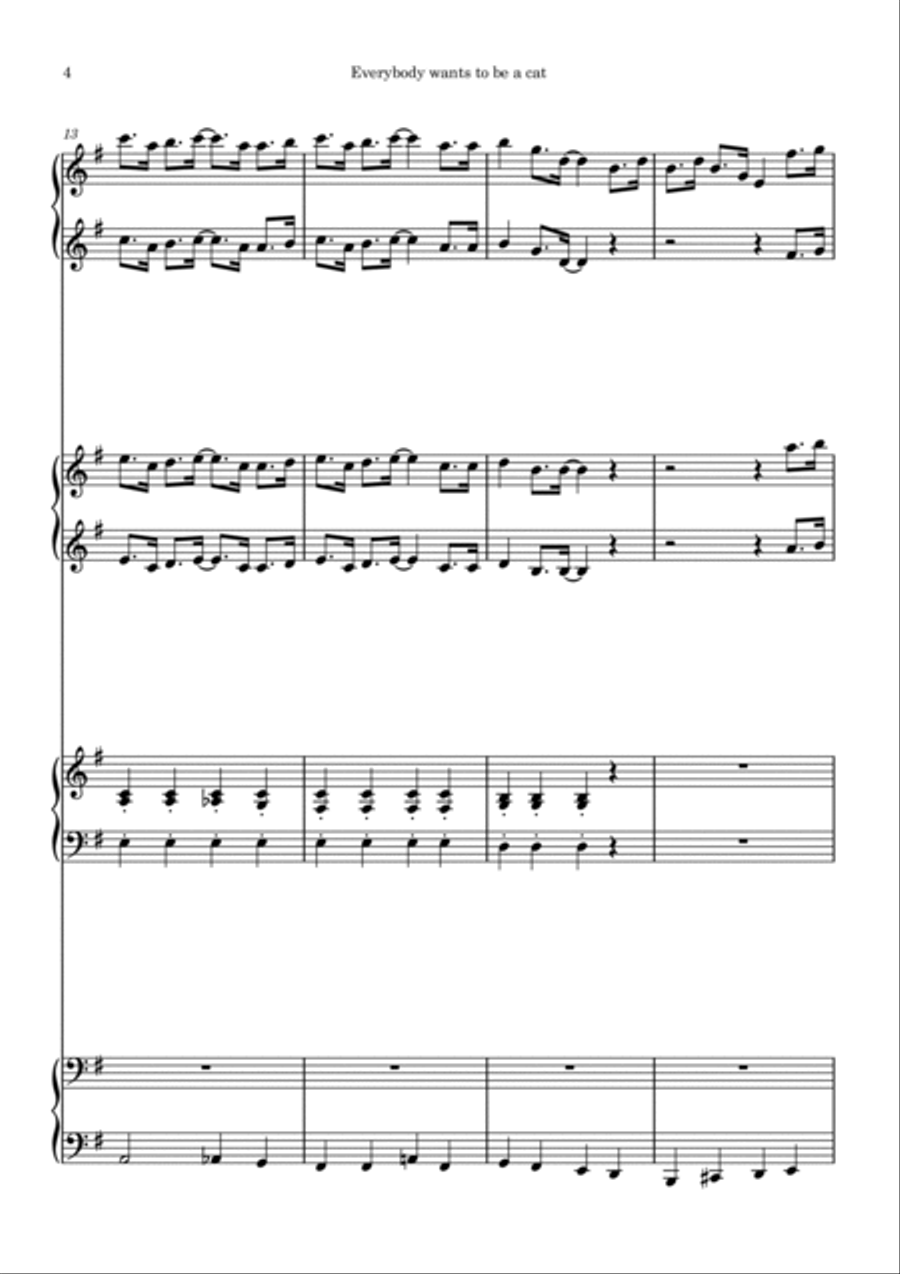 Ev'rybody Wants To Be A Cat Piano Duet scores gallery preview page 4