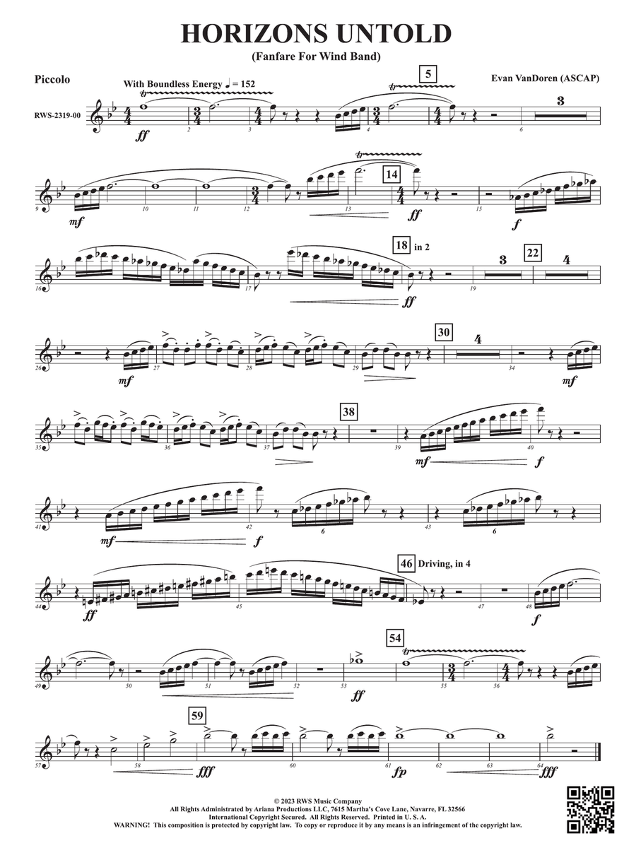 Horizons Untold - Fanfare for Wind Band: Piccolo Concert Band scores gallery preview page 1