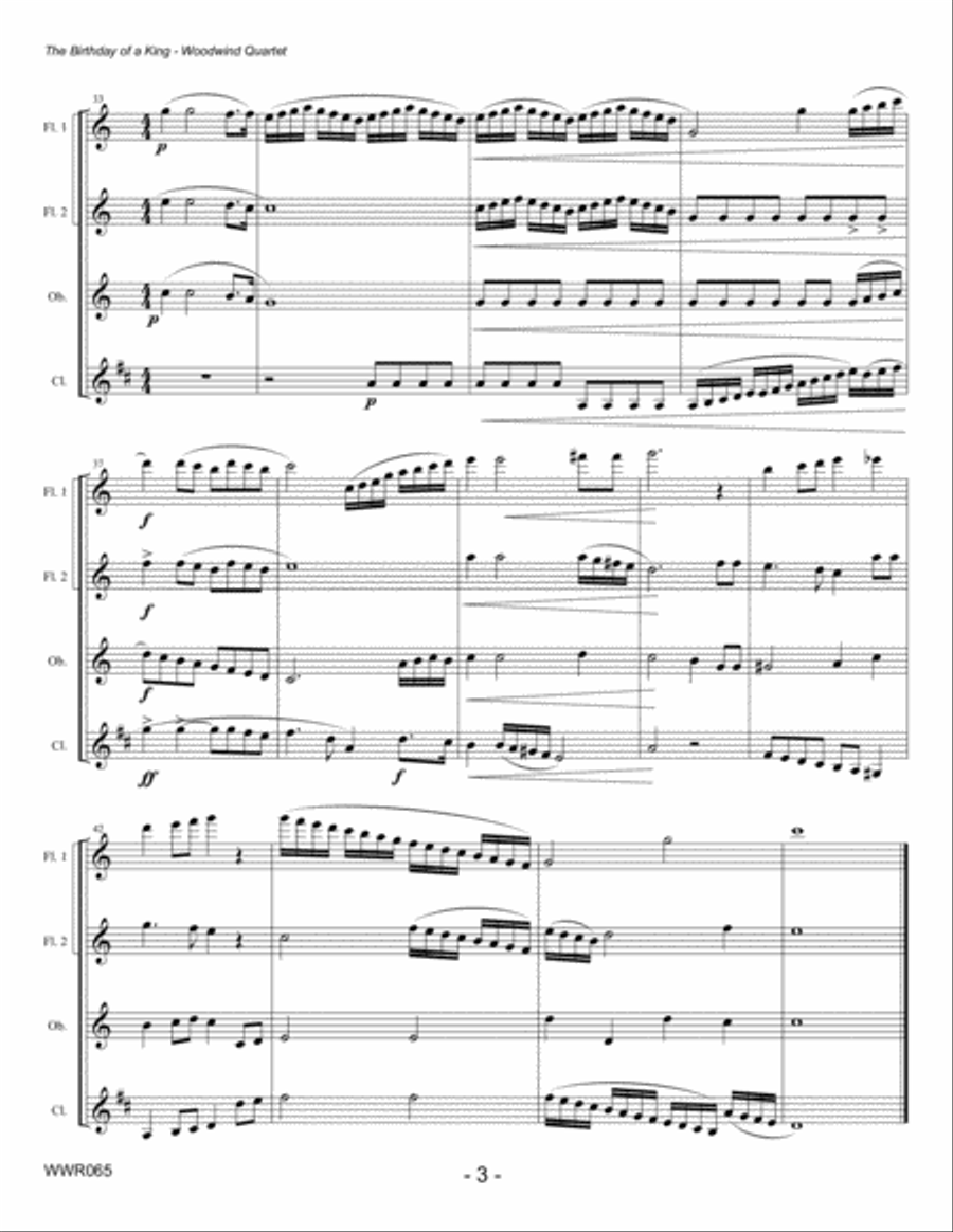 THE BIRTHDAY OF A KING - WOODWIND QUARTET (2 Flutes, Oboe & Clarinet) unaccompanied Woodwind Quartet scores gallery preview page 3