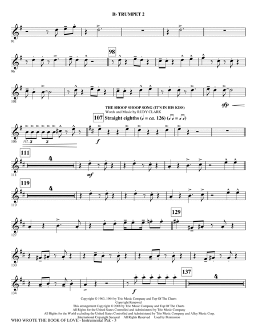 Who Wrote The Book Of Love? (Choral Medley) - Trumpet 2 Choir scores gallery preview page 3