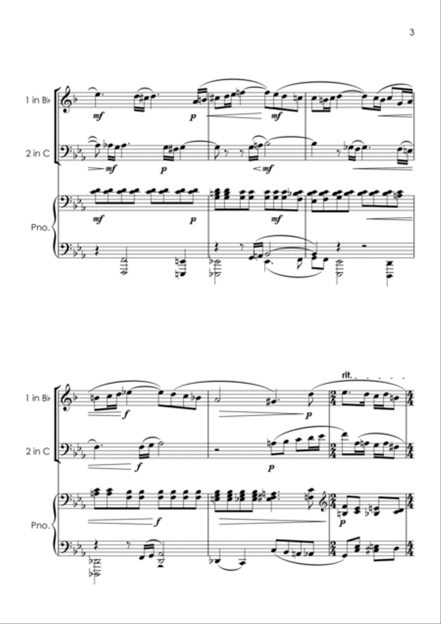 Vocalise (Rachmaninoff) - trumpet and trombone duet and piano with FREE BACKING TRACK Trombone scores gallery preview page 4