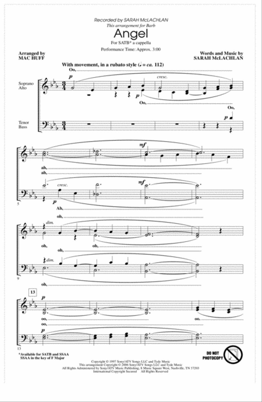 Angel (arr. Mac Huff) 4-Part scores gallery preview page 1