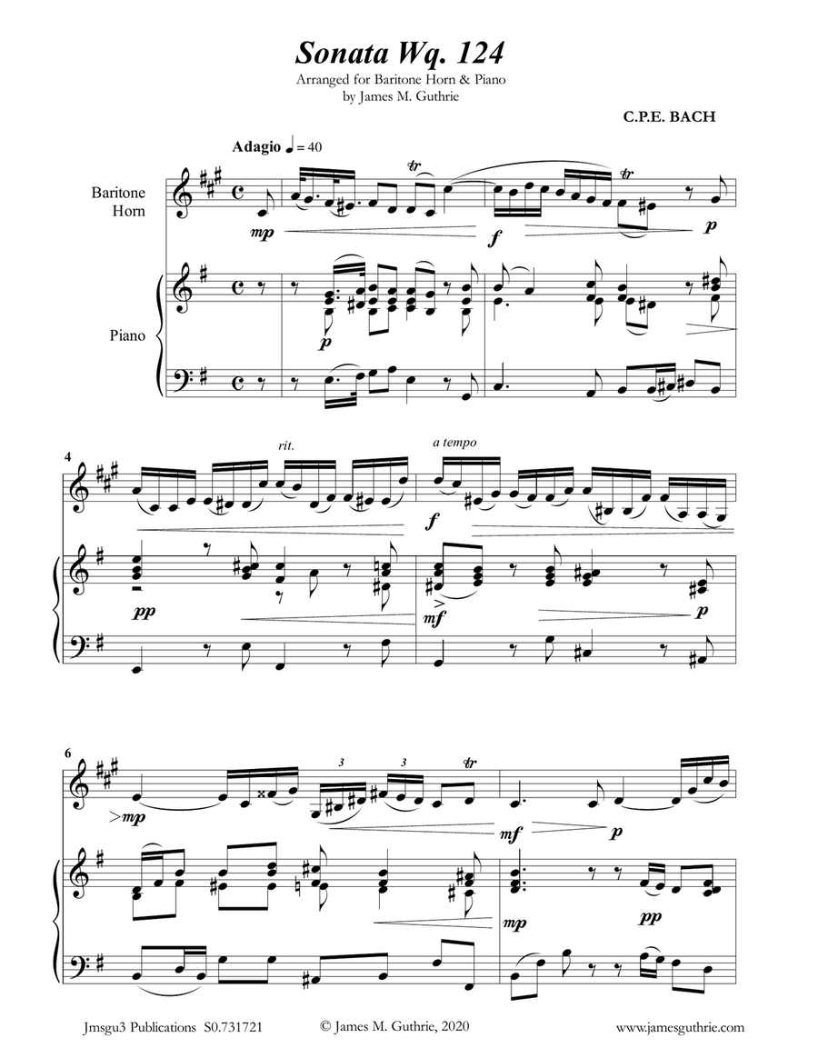 CPE BACH: Sonata in E Minor WQ124 for Baritone Horn & Piano