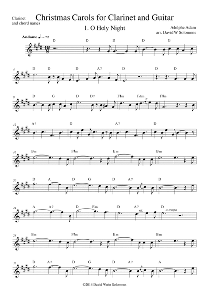 Christmas Carols for clarinet and guitar No 1 O Holy Night image number null