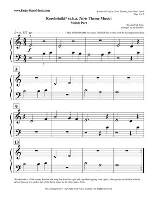 Tetris (Korobeiniki) Equal-Part Piano Duet at Primer Level--Easiest Piano