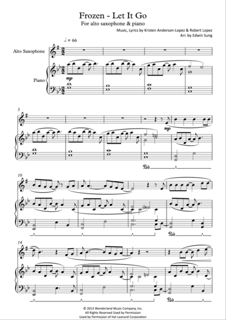 Let It Go (from Frozen) Alto Saxophone scores gallery preview page 1