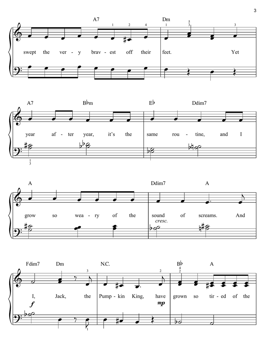 Jack's Lament (from The Nightmare Before Christmas) Easy Piano scores gallery preview page 3