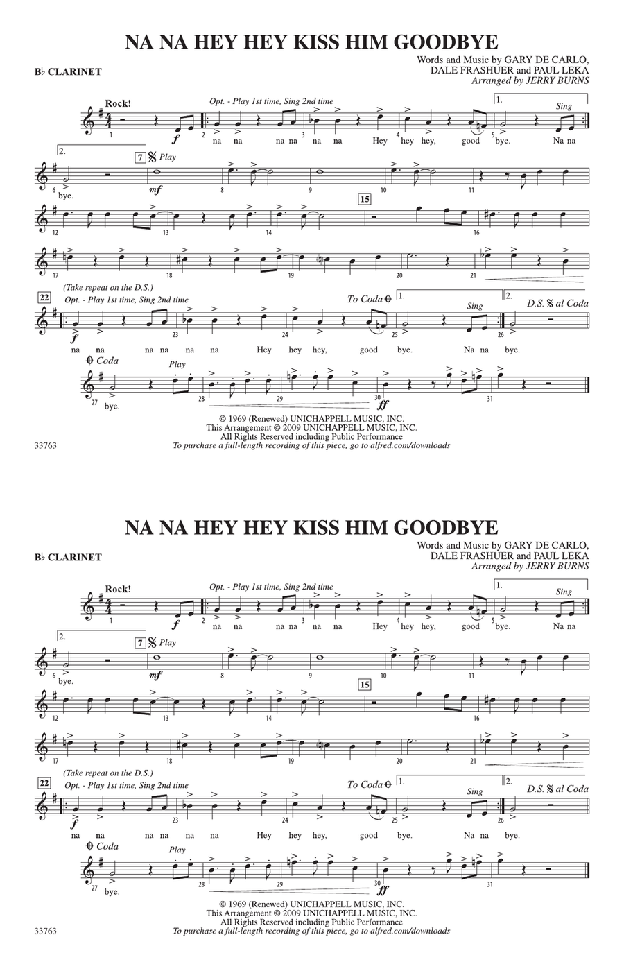 Na Na Hey Hey Kiss Him Goodbye: 1st B-flat Clarinet