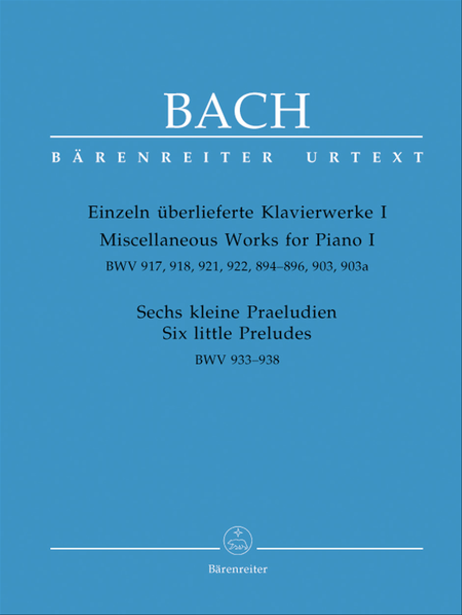 Einzeln ueberlieferte Klavierwerke I, Sechs kleine Praeludien BWV 933-938, 917, 918, 921, 922, 894-896, 903, 903a Harpsichord scores gallery preview page 1