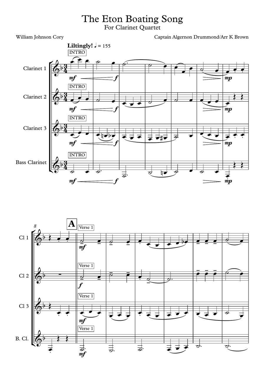Eton Boating Song Clarinet Quartet scores gallery preview page 1