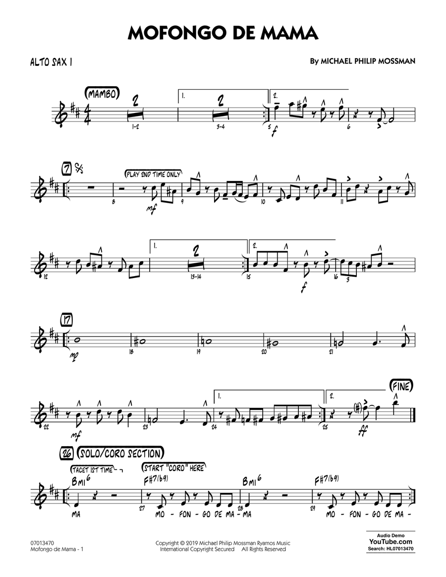 Mofongo De Mama - Alto Sax 1 Jazz Ensemble scores gallery preview page 1