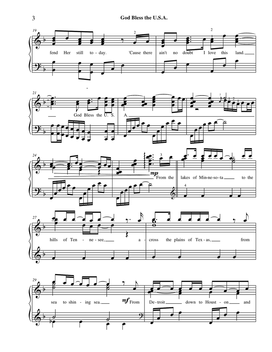 God Bless The U.S.A. Piano Solo scores gallery preview page 4