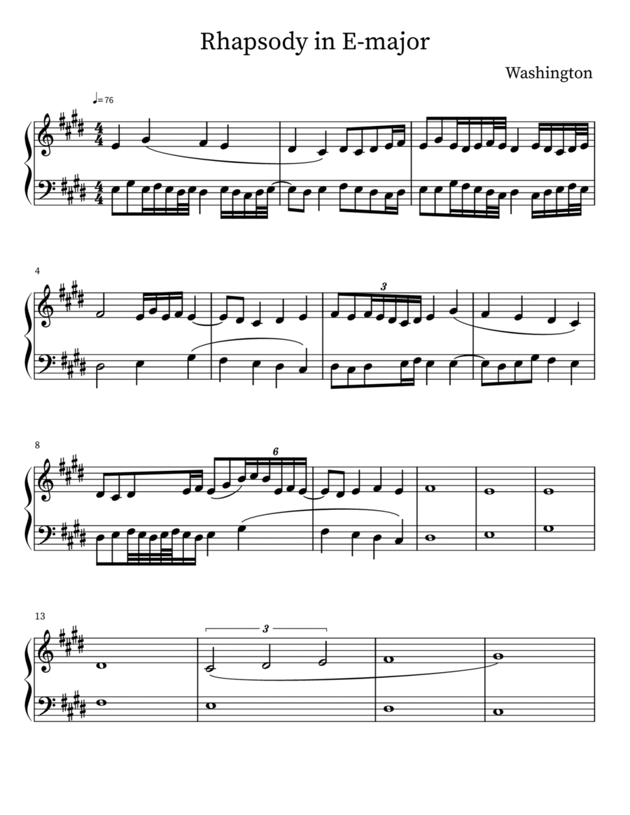 Rhapsody in E major Piano Solo scores gallery preview page 1