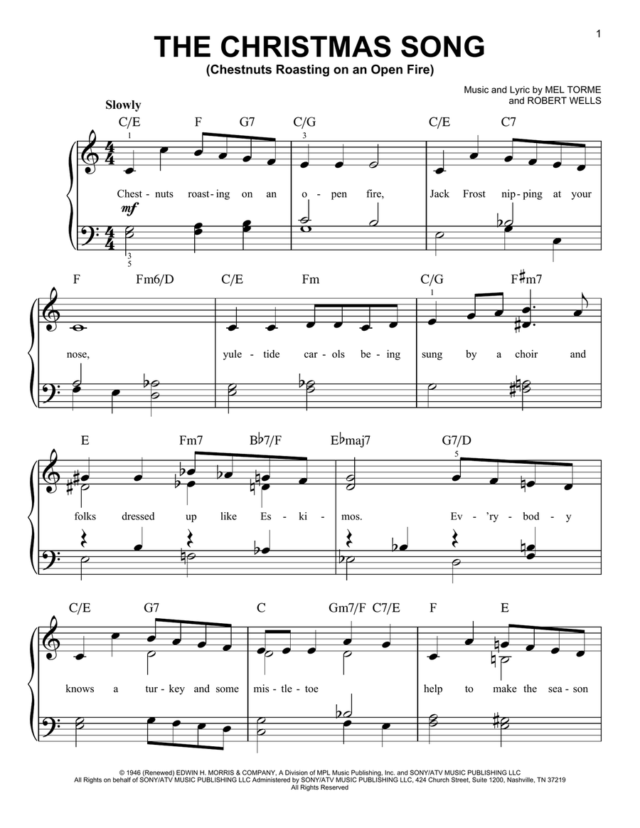 The Christmas Song (Chestnuts Roasting On An Open Fire) Easy Piano scores gallery preview page 1